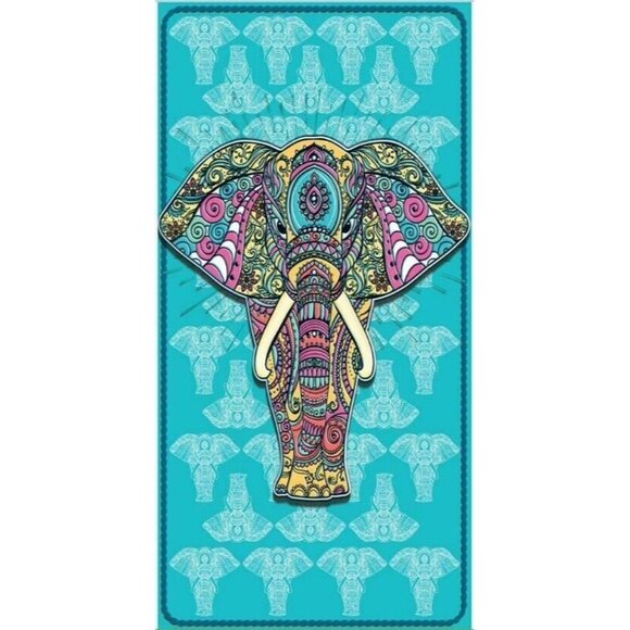 Unbranded Other - New Teal Blue Elephant Beach Bath Pool Towel Gift Elehants Herd African Boho NIP